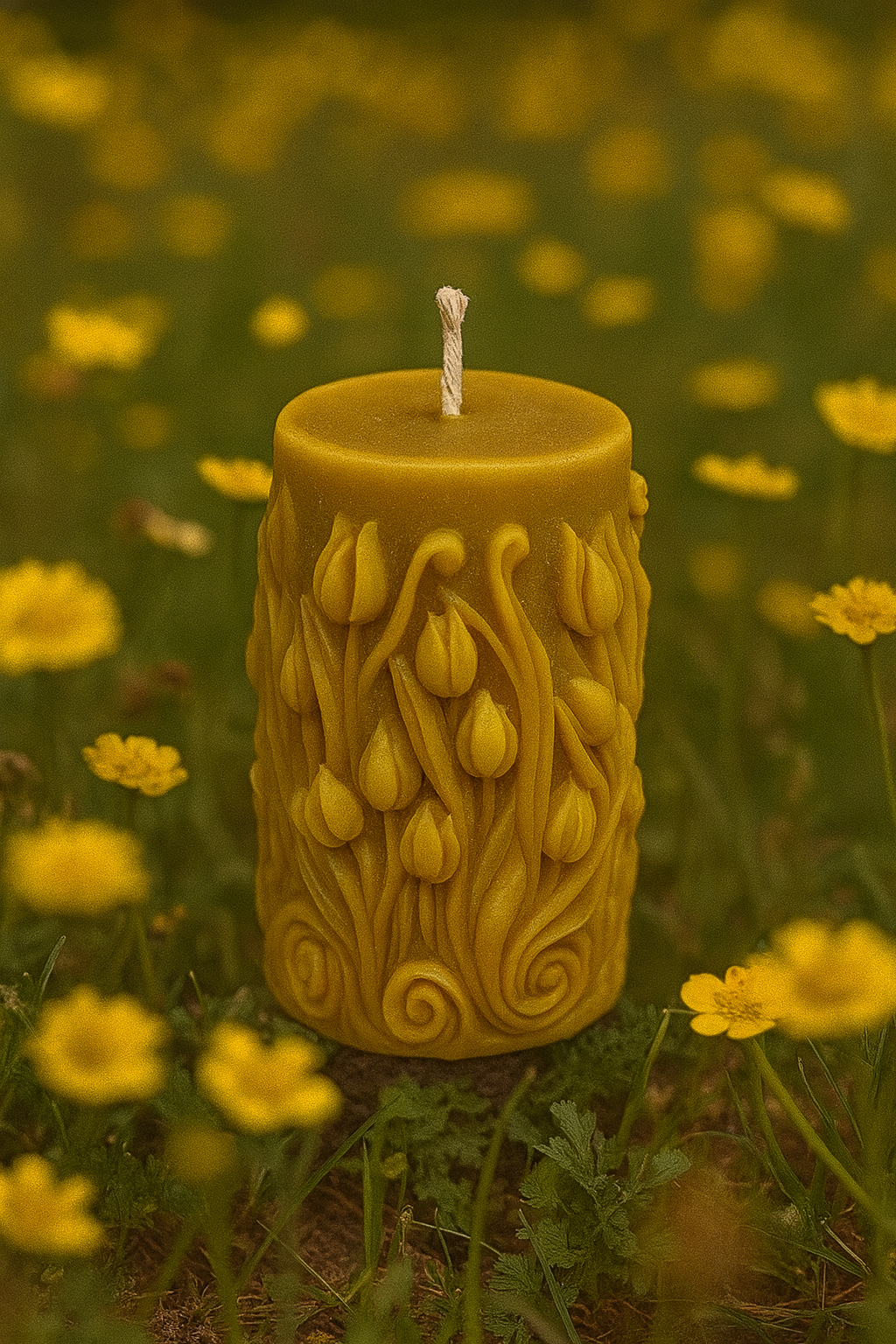 Bienenwachskerze Motiv Blumen