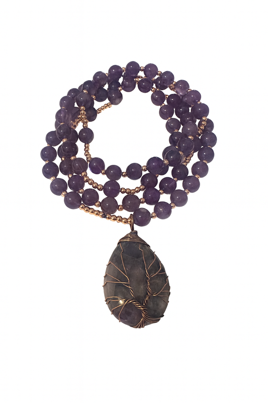 Mala Halskette mit Amethyst Anhänger