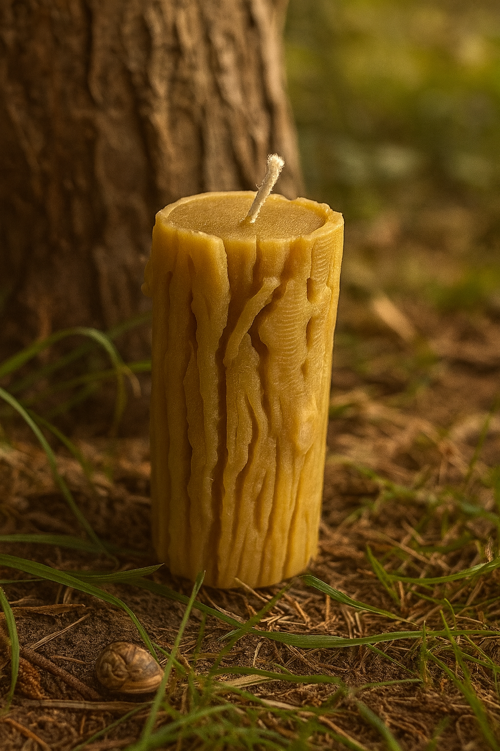 Bienenwachskerze Motiv Baumstamm